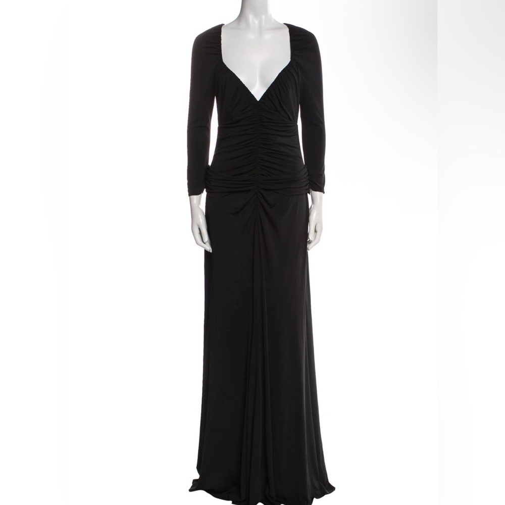 Vintage Vera Wang Black Ruched Long Sleeve Formal Gown